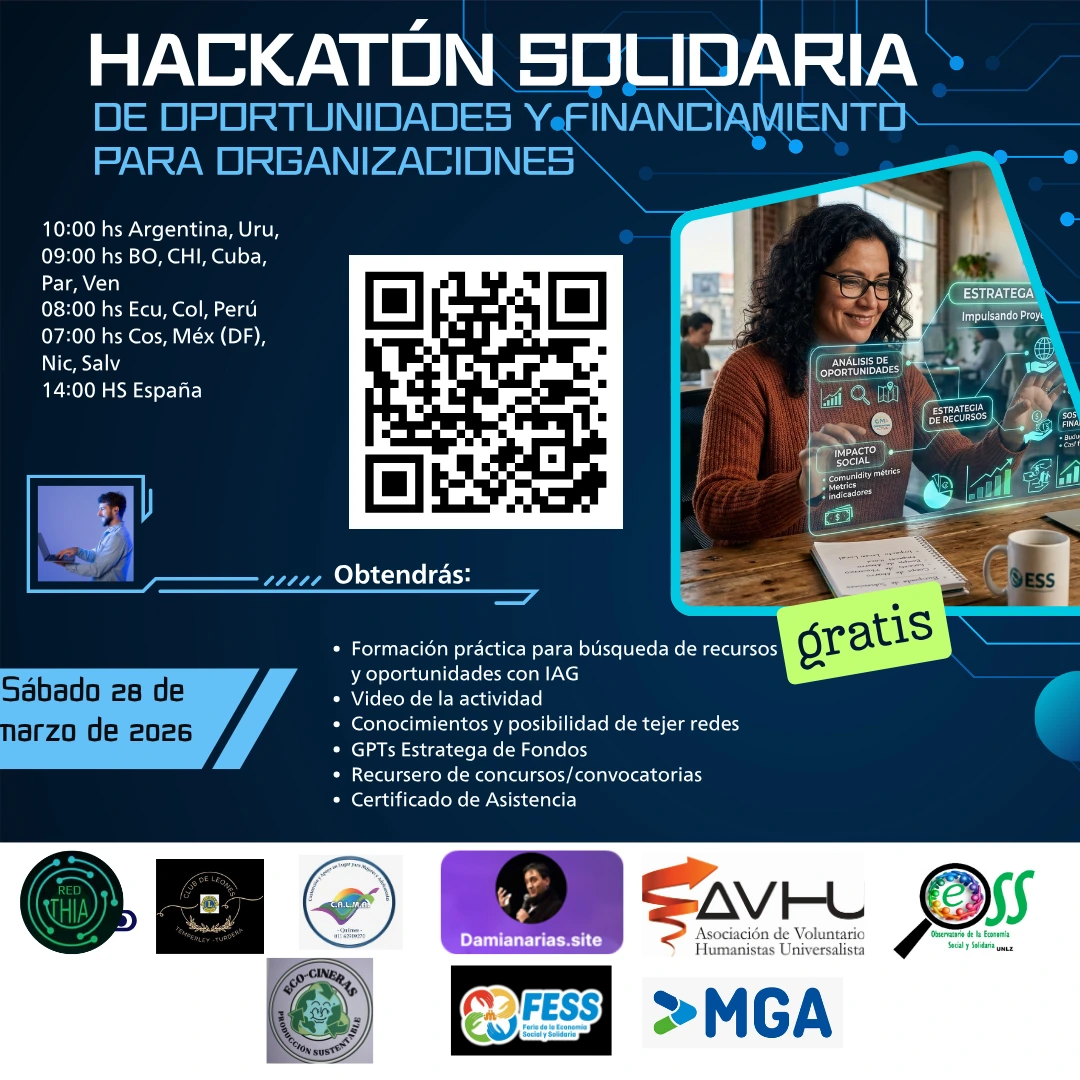 Flyer de la Hackatón SolidarIA de Oportunidades y Financiamiento