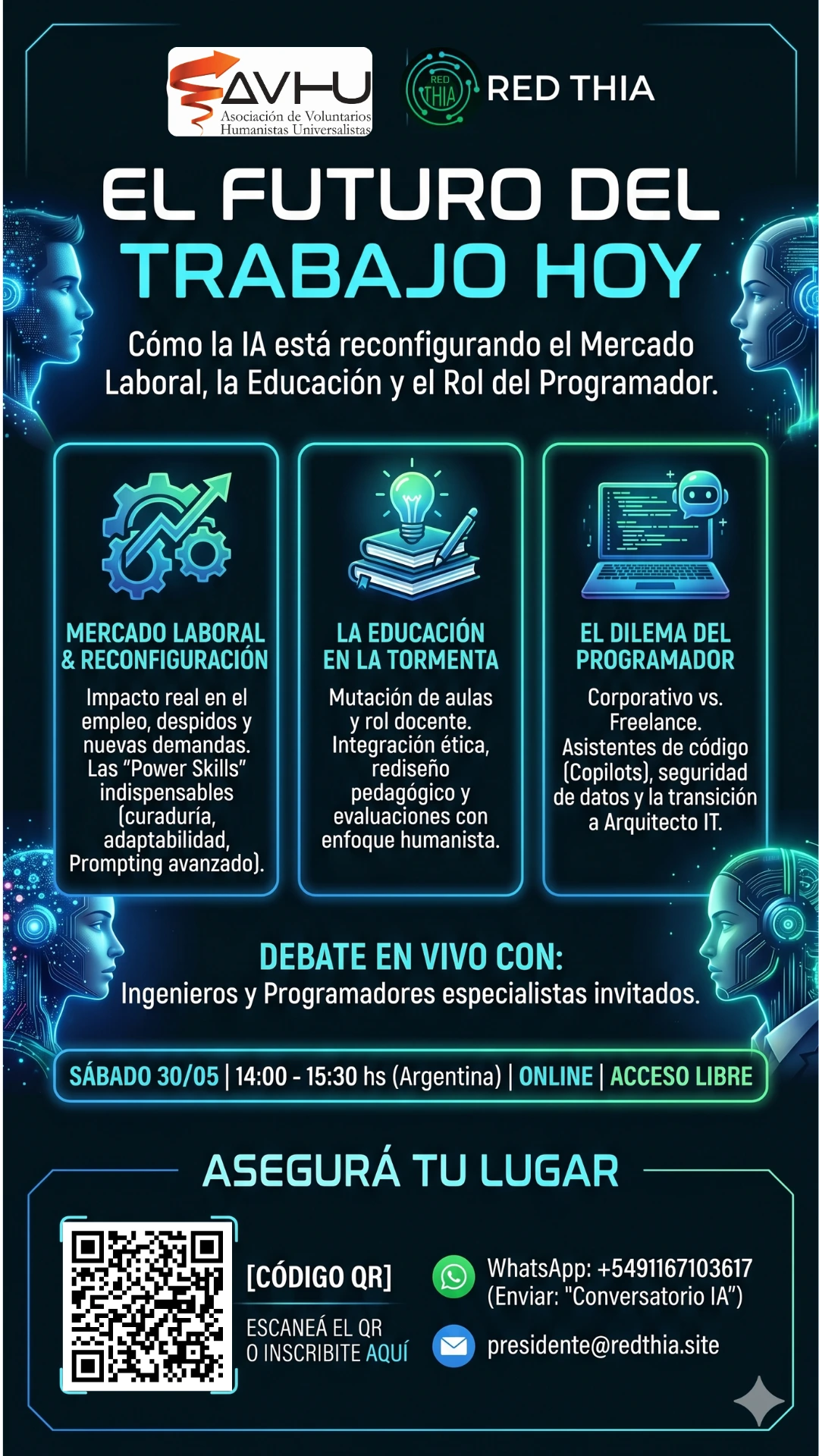 Flyer del conversatorio El Futuro del Mercado de Trabajo Hoy